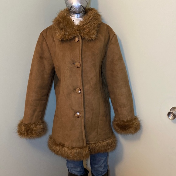 Afeil Jackets & Blazers - Brown Faux Fur Trimmed Coat